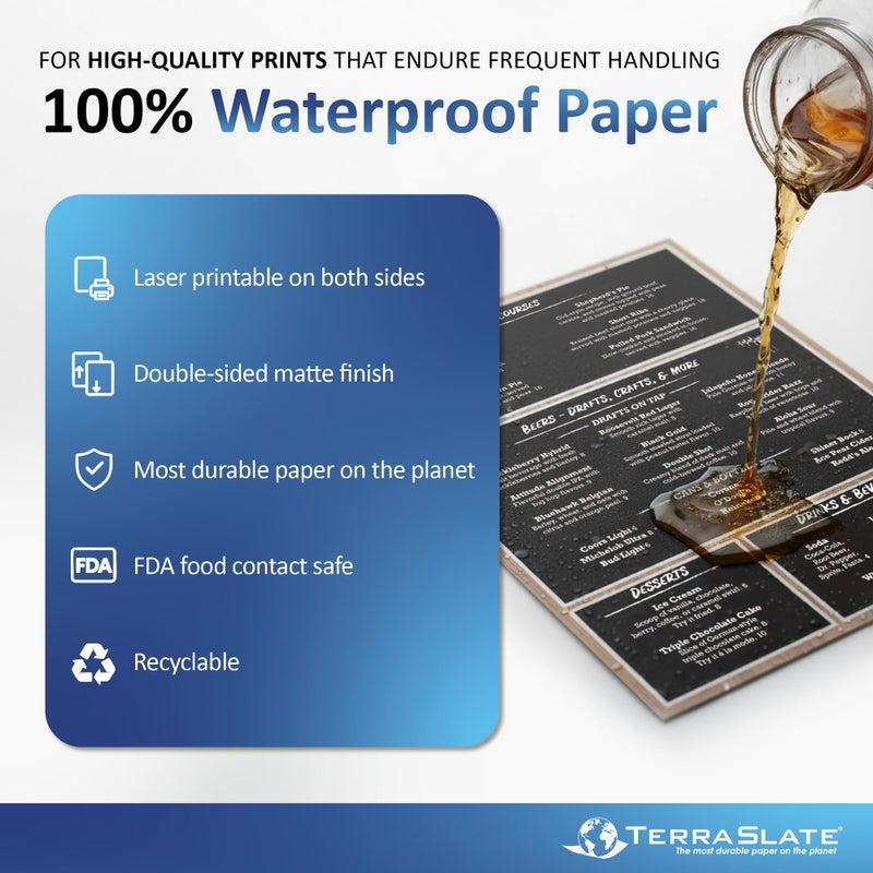 TerraSlate Premium Waterproof Paper, 5 MIL 8.5â€ x 11â€, Laser Printer & Copy Machine Compatible, Durable & Rain/Weather-Proof Copy Paper, White Paper (100 Sheets) - Image 2